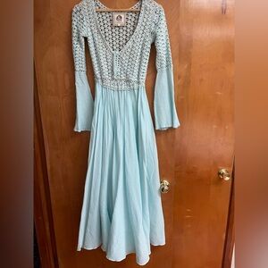 Chasing Unicorns Blue Crochet Bodice Maxi Dress